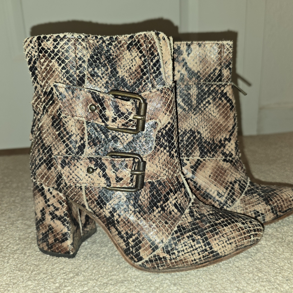 Freebird by Steven Snakeskin Heeled Boots with Buckles